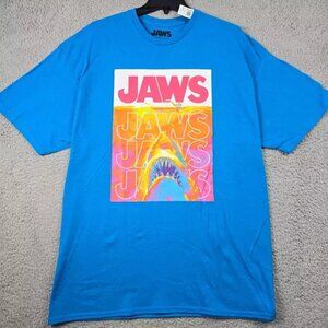Jaws Terror Shirt Mens Blue 2XL XXL Retro Nautical Outdoors Shark Movie Logo NWT